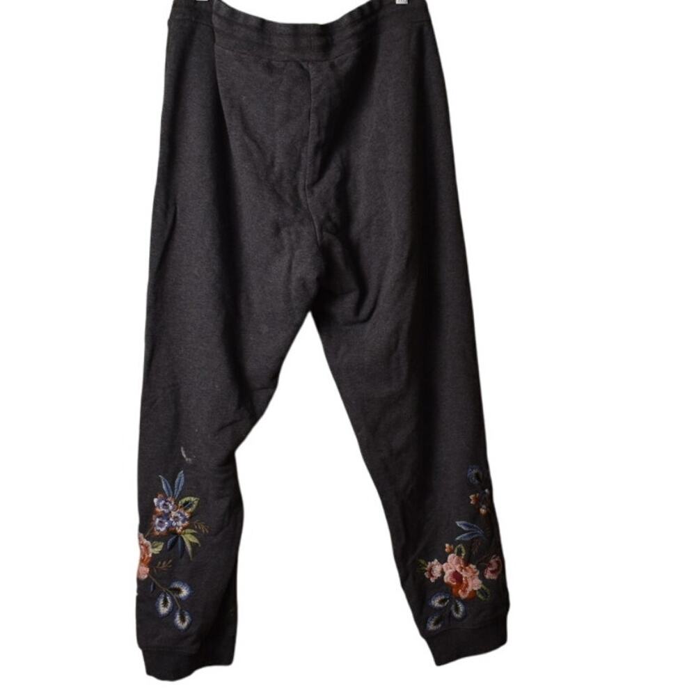JOHNNY WAS JW Charcoal Grey Floral Cotton Embroidered Joggers Size L - Picture 5 of 8